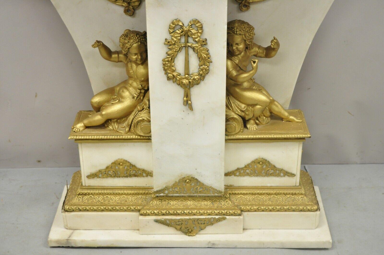 French Louis XV Style Marble and Bronze Ormolu Console Table with Cherubs In Good Condition For Sale In Philadelphia, PA