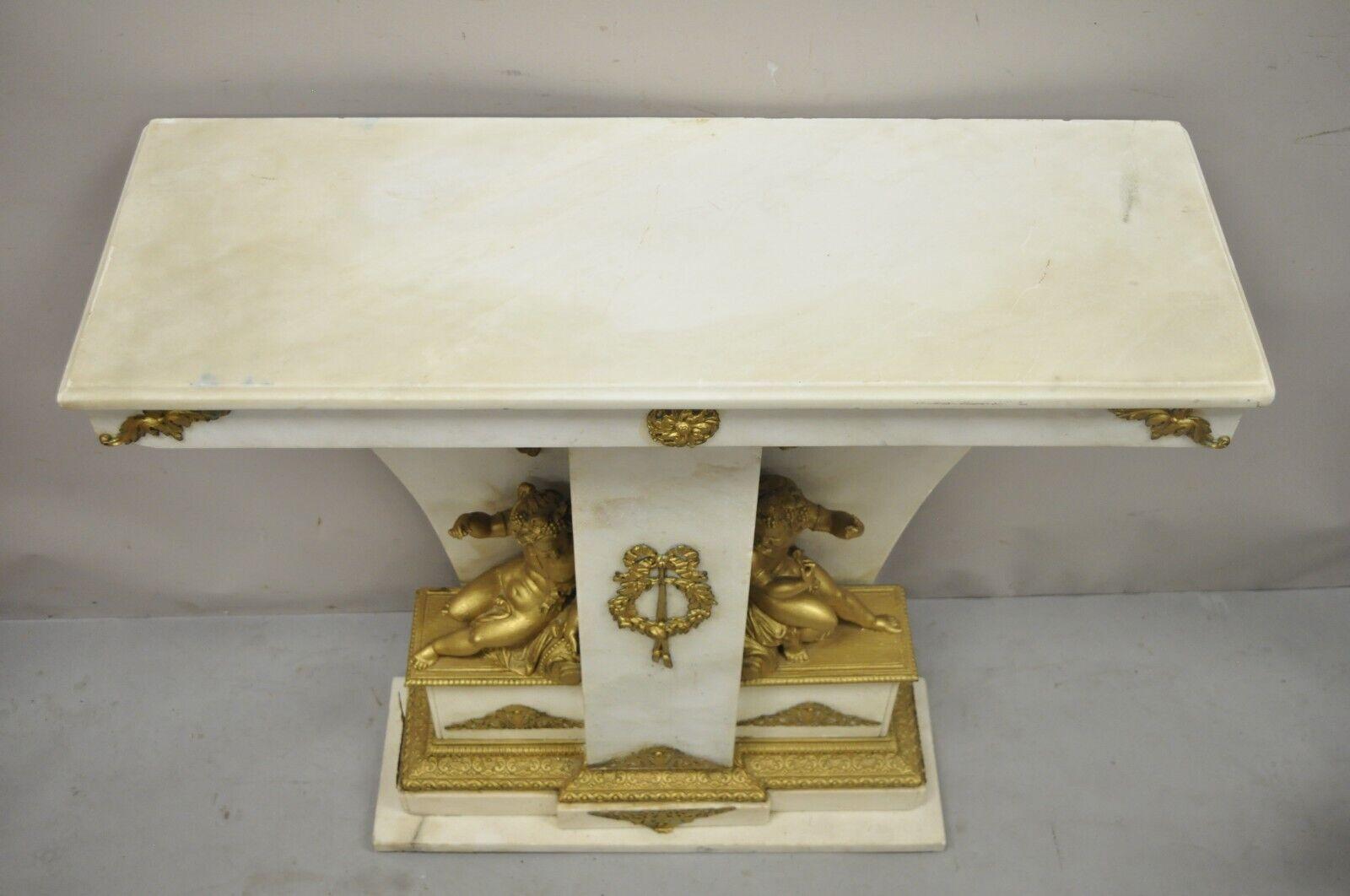 French Louis XV Style Marble and Bronze Ormolu Console Table with Cherubs For Sale 2