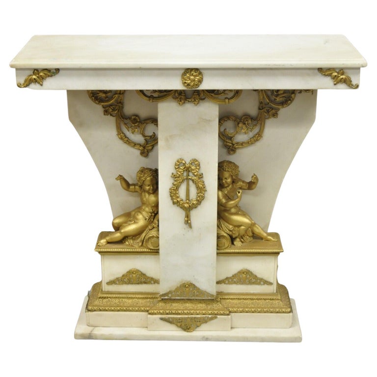 French Louis XV Style Marble and Bronze Ormolu Console Table with