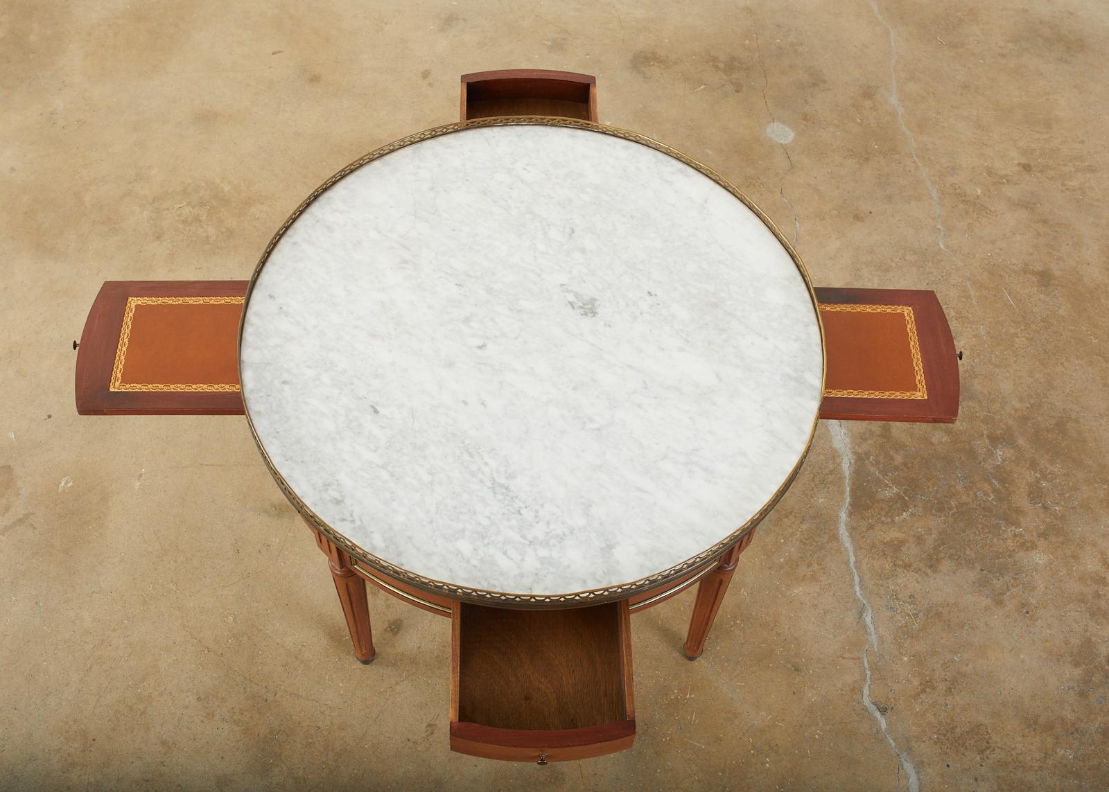 French Louis XVI Style Marble Bronze Mounted Bouillotte Table In Good Condition In Rio Vista, CA