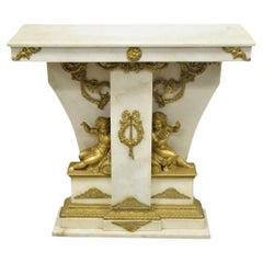 French Louis XV Style Marble 
Figural Bronze Ormolu Console Table w/ Cherubs