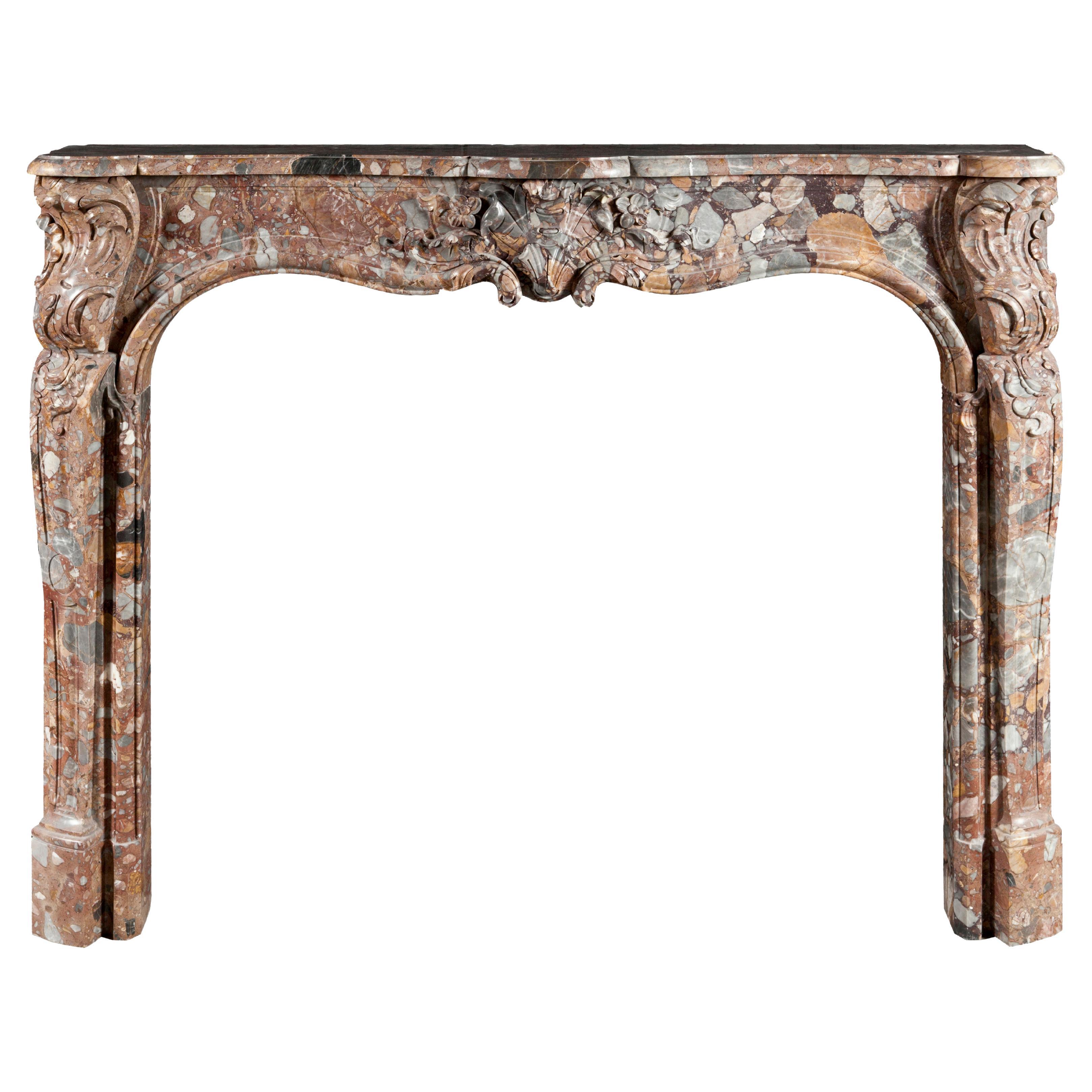 French Louis XV style marble fireplace For Sale