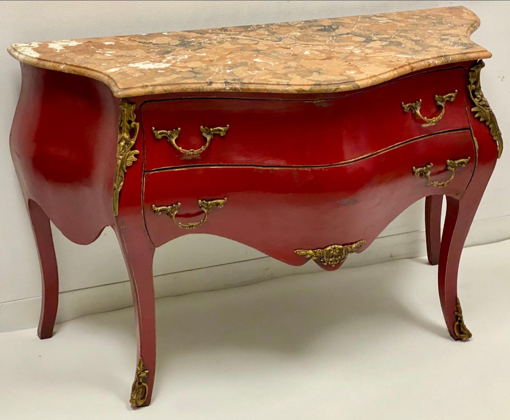 Unknown French Louis XV Style Marble Top Bombe Commode / Chest with Bronze Ormolu For Sale