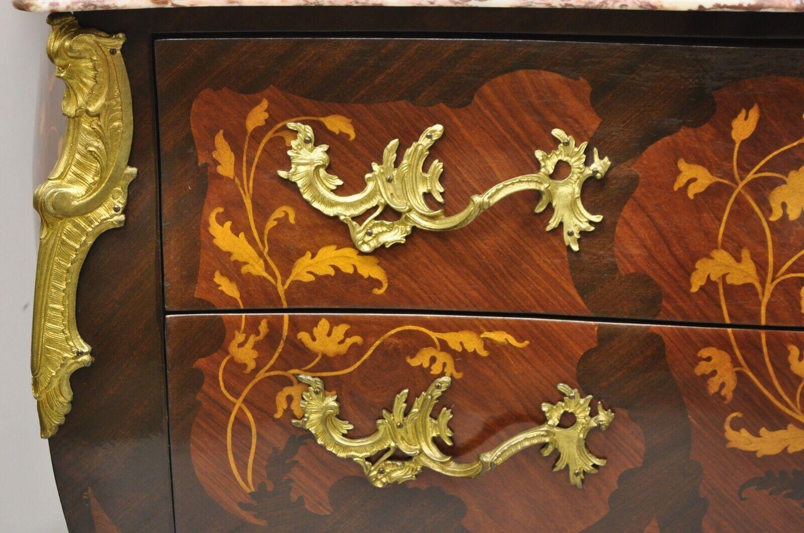French Louis XV Style Marble Top Bombe Commode Dresser Bronze Ormolu For Sale 2