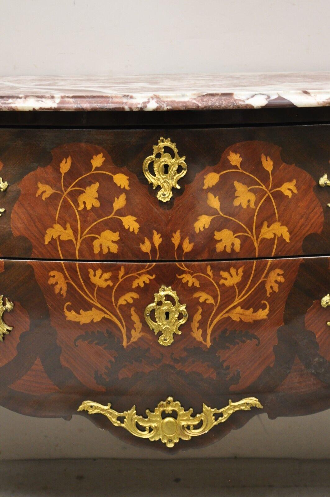 French Louis XV Style Marble Top Bombe Commode Dresser Bronze Ormolu For Sale 3