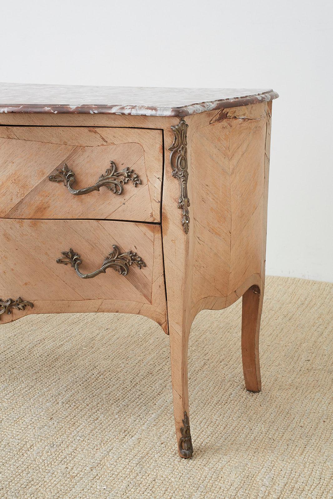 French Louis XV Style Marble-Top Bombe Dresser Commode 11