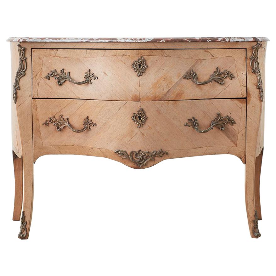 French Louis XV Style Marble-Top Bombe Dresser Commode
