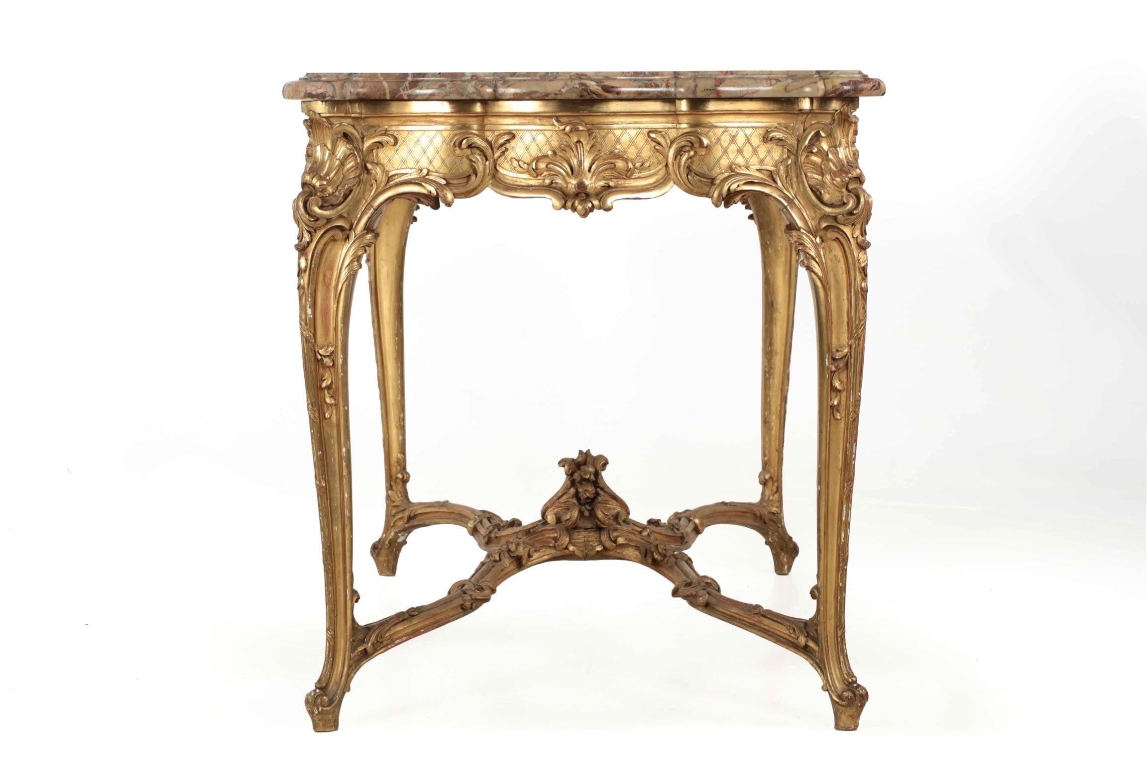 20th Century French Louis XV Style Marble-Top, Giltwood Center Table, Paris, circa 1880