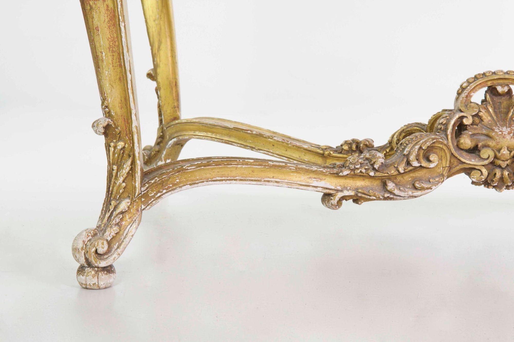 French Louis XV Style Marble Top & Giltwood Console Center Table, circa 1870 For Sale 5