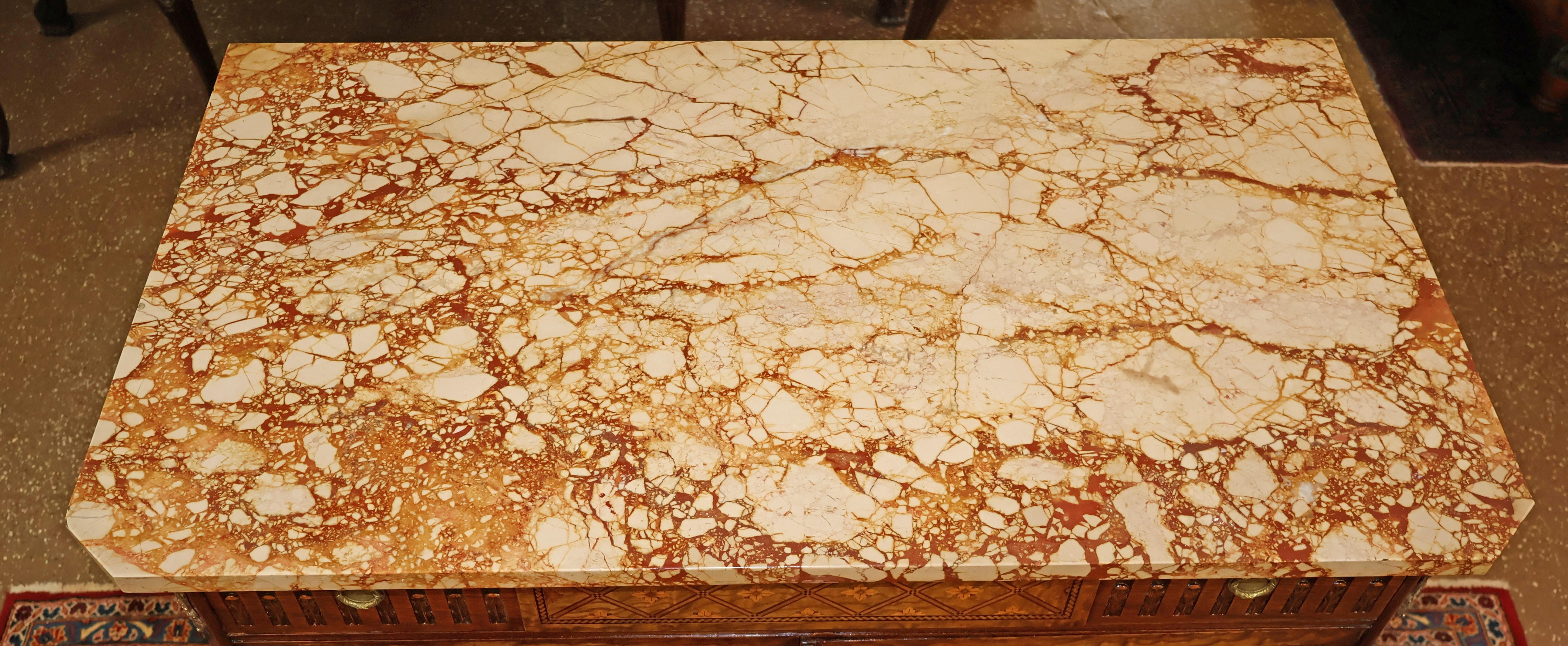 French Louis XV Style Marble Top Inlaid High Dresser High Chest Circa 1920's in vendita 3