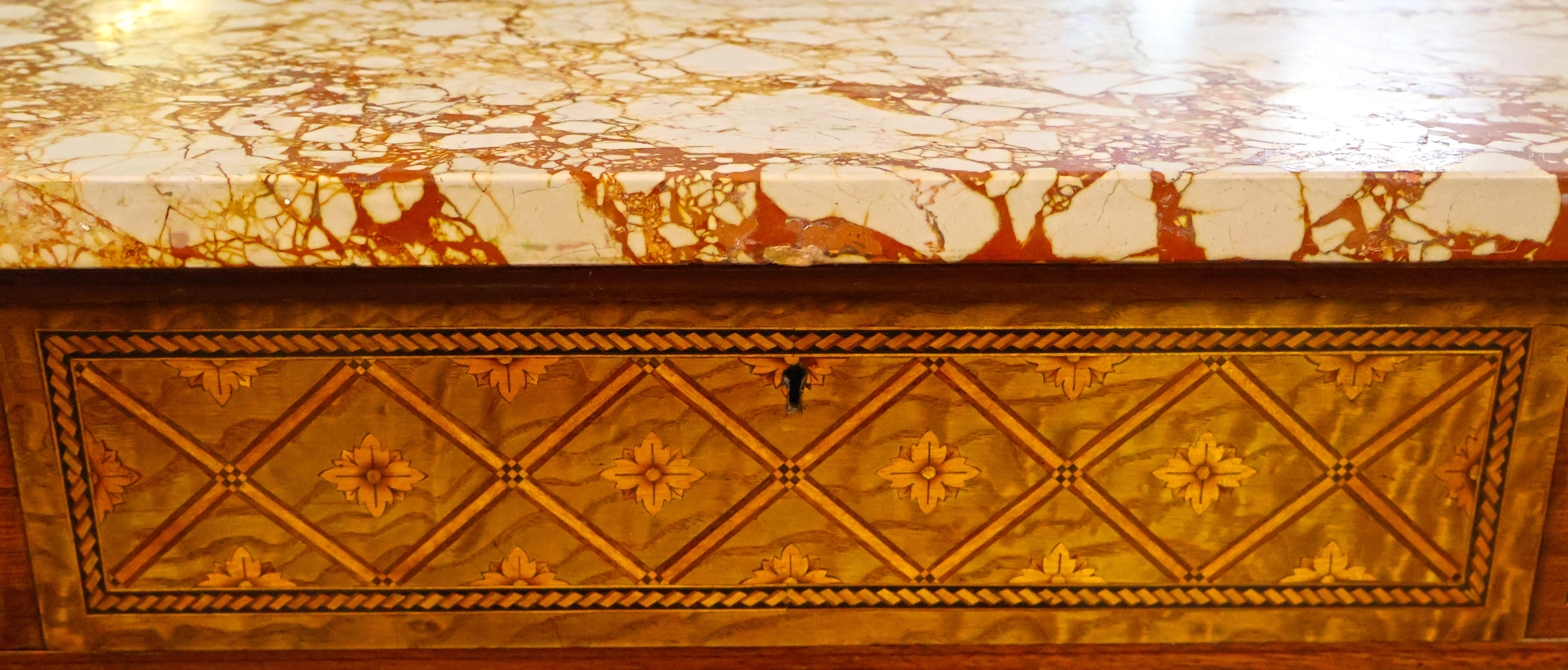 French Louis XV Style Marble Top Inlaid High Dresser High Chest Circa 1920's in vendita 2