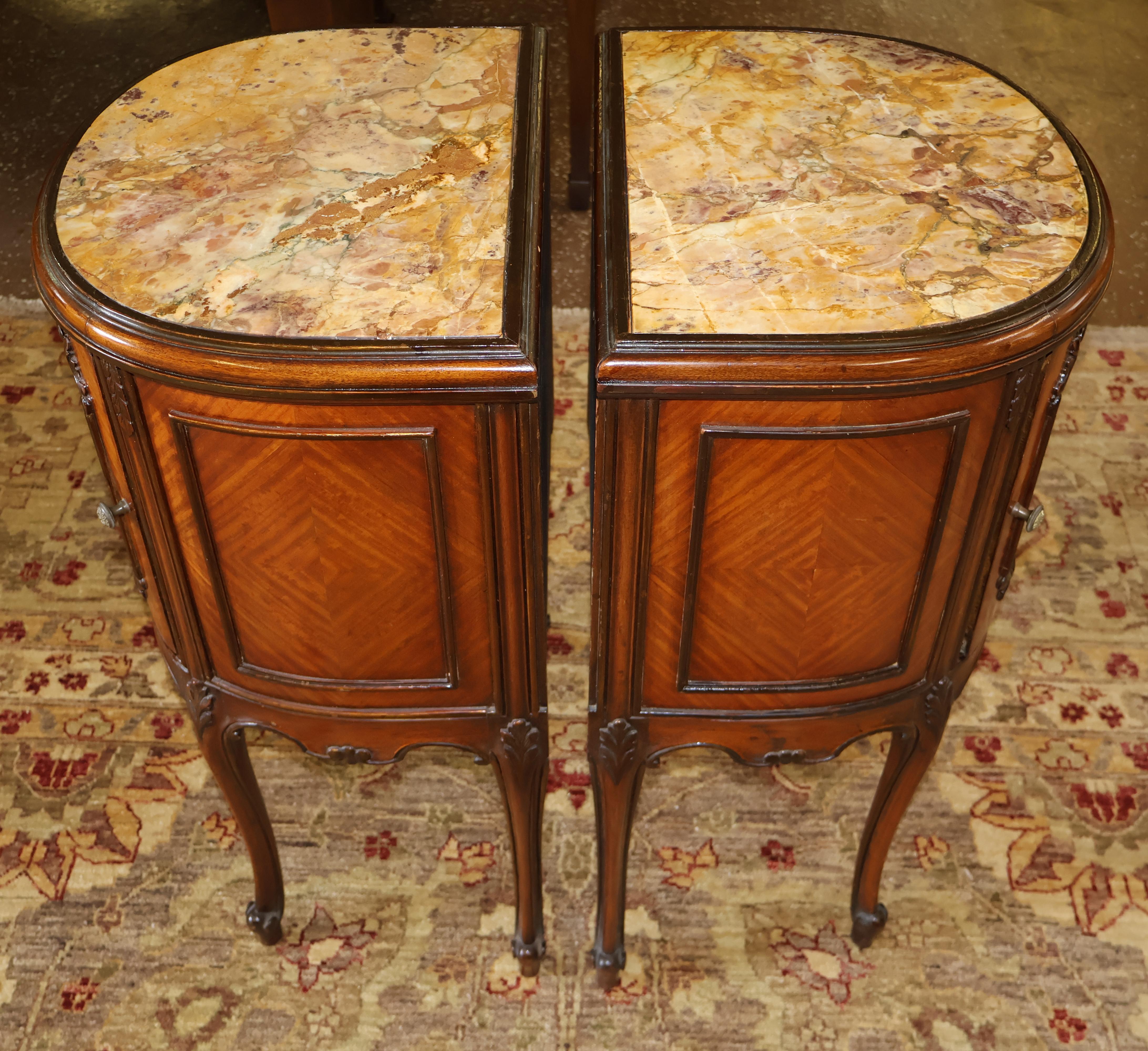 French Louis XV Style Marble Top Kingwood End Table Nightstands Circa 1920's 7