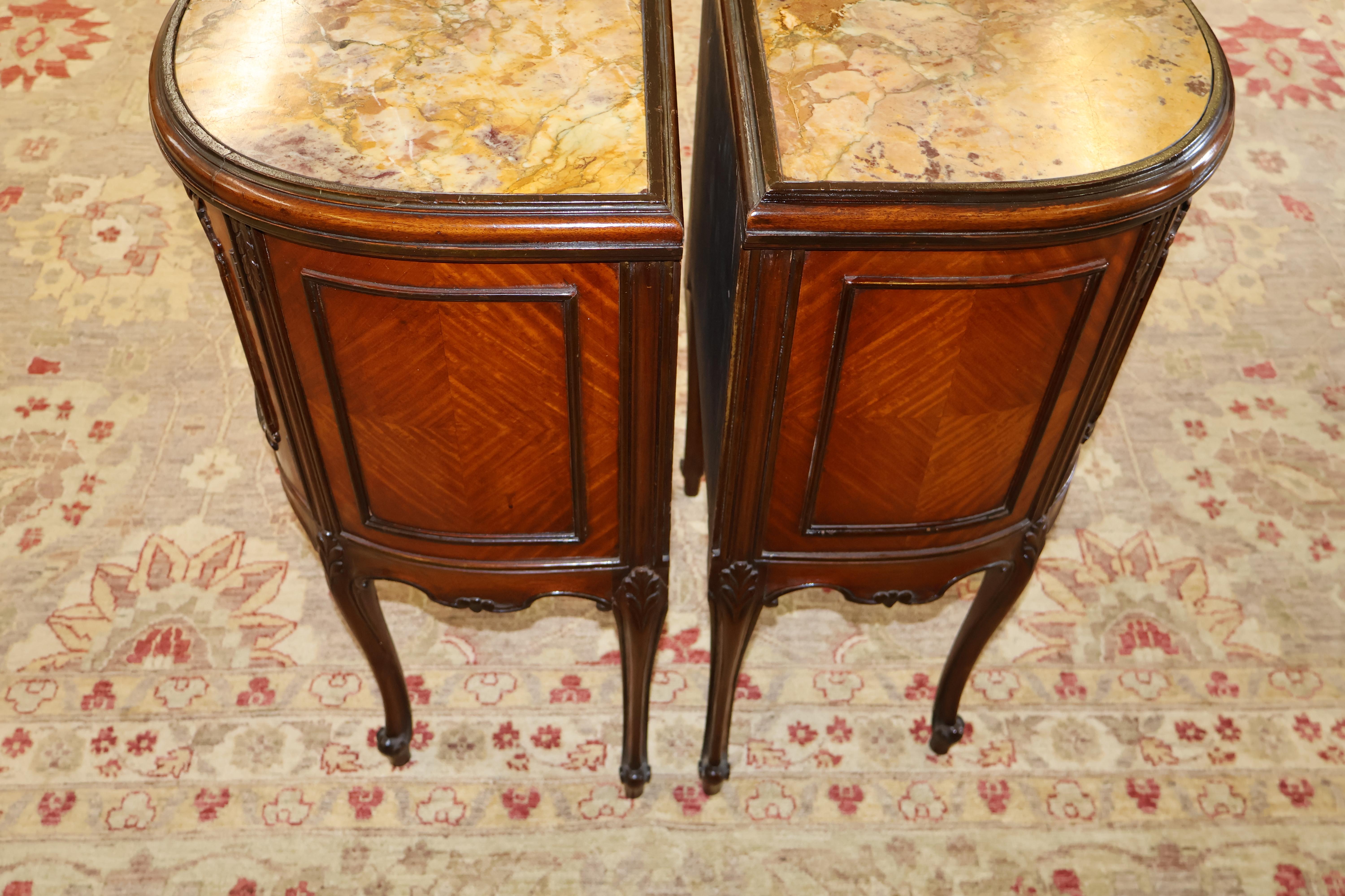 French Louis XV Style Marble Top Kingwood End Table Nightstands Circa 1920's 8