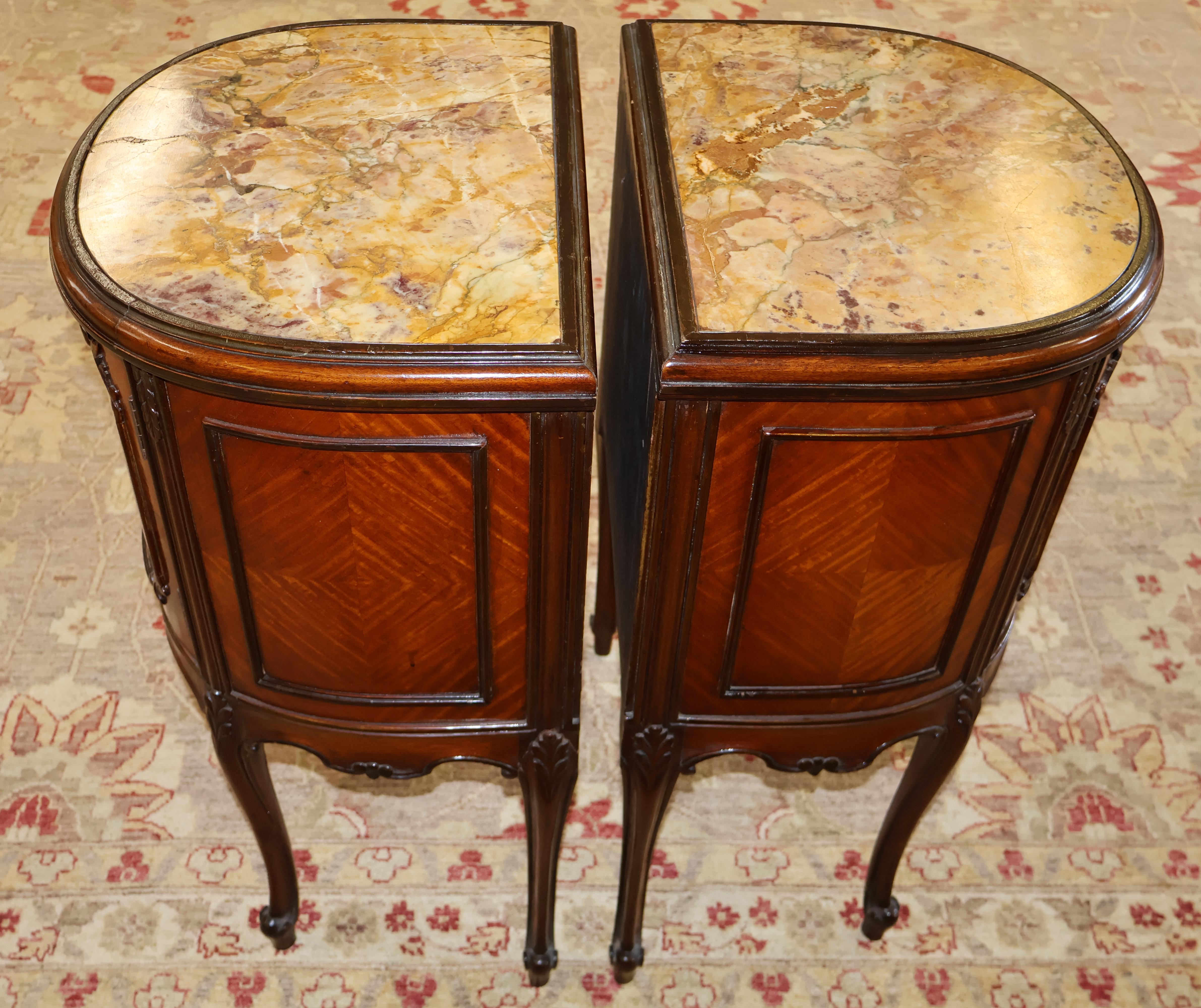 French Louis XV Style Marble Top Kingwood End Table Nightstands Circa 1920's 9