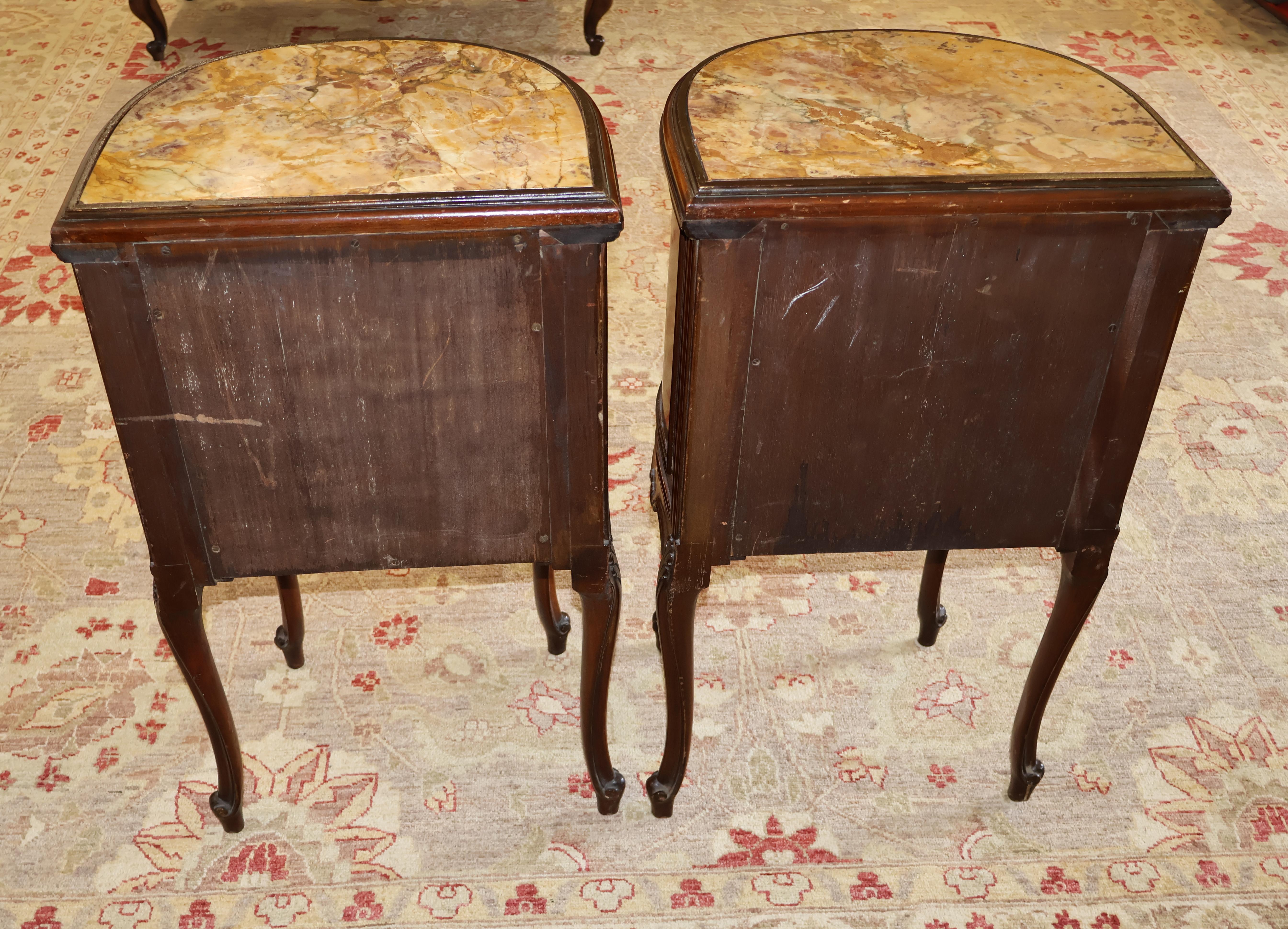 French Louis XV Style Marble Top Kingwood End Table Nightstands Circa 1920's 12