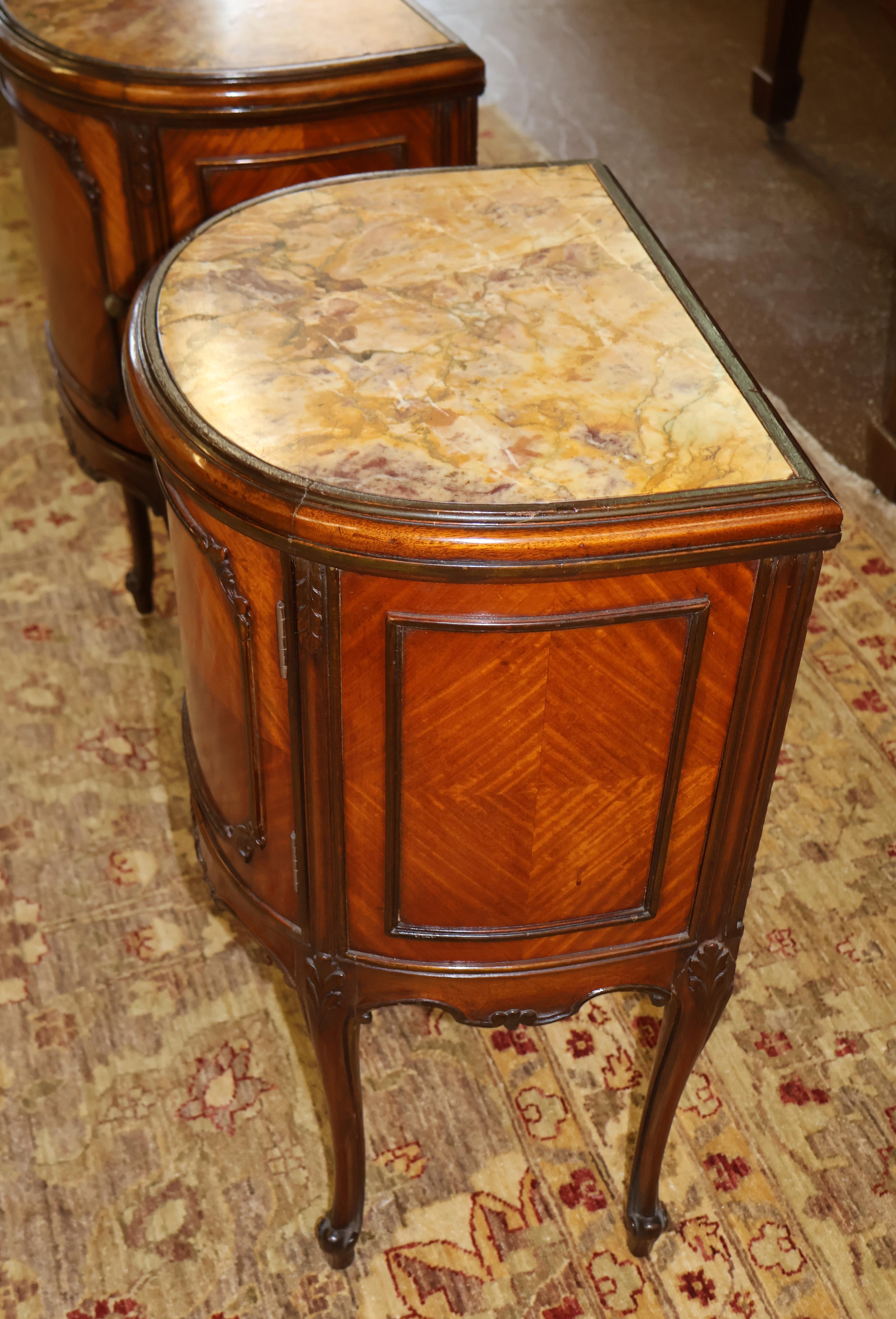 French Louis XV Style Marble Top Kingwood End Table Nightstands Circa 1920's 3