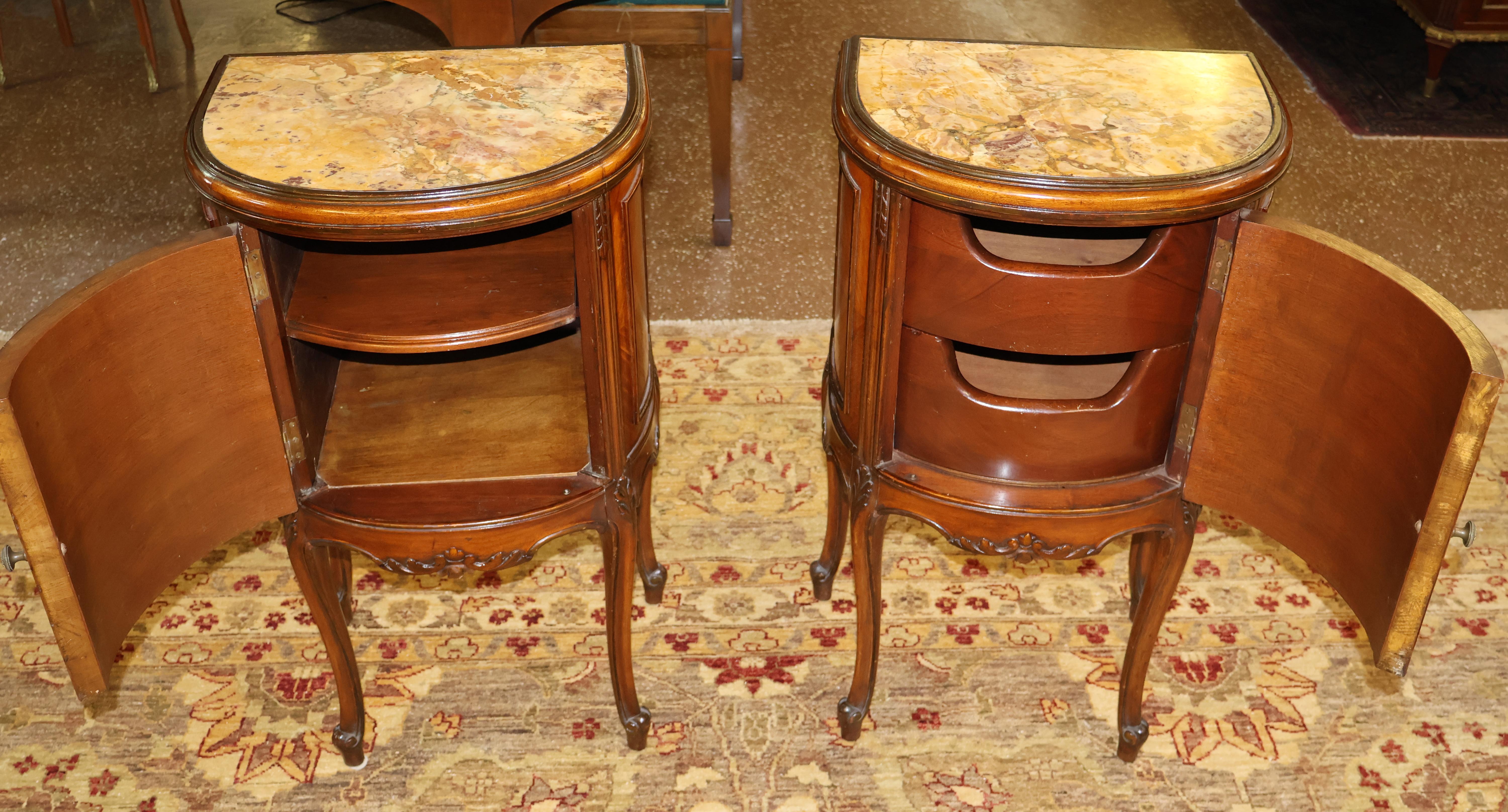 French Louis XV Style Marble Top Kingwood End Table Nightstands Circa 1920's 4