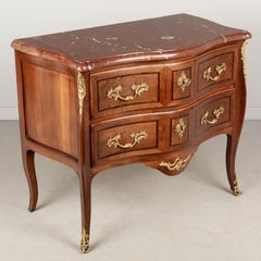 French Louis XV Style Marble Top Marquetry Commode