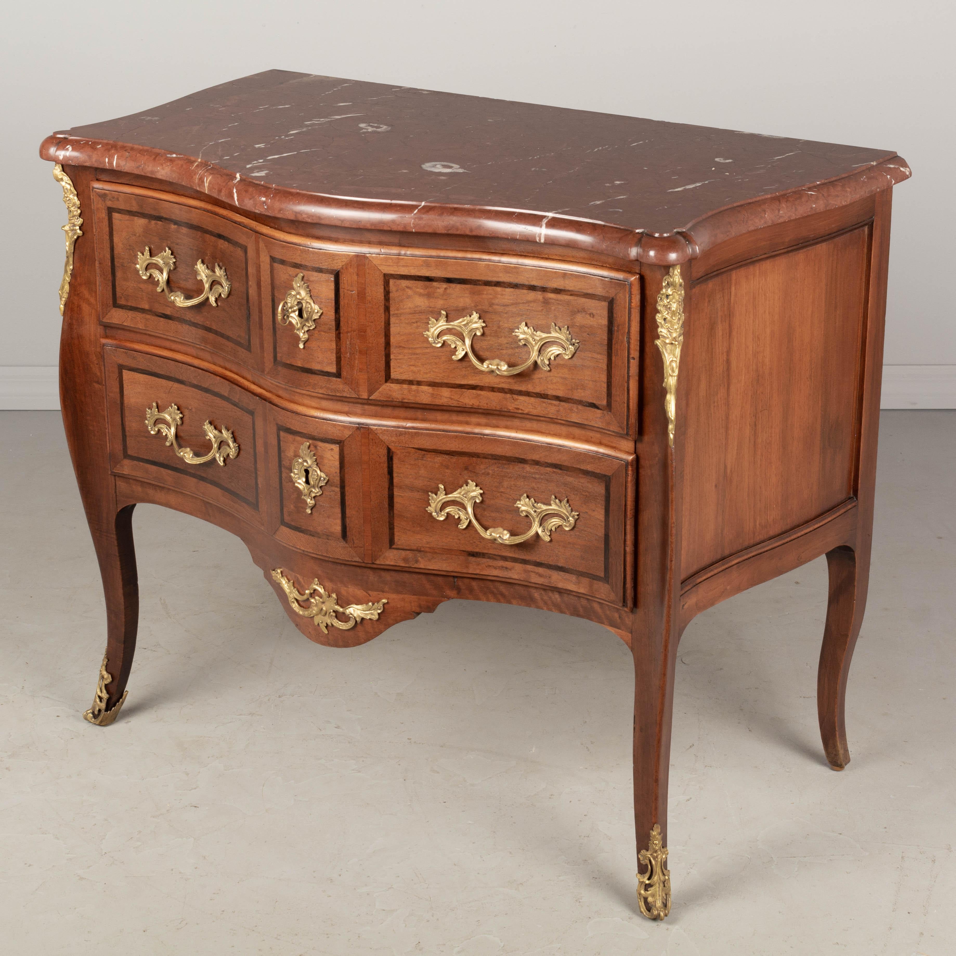 French Louis XV Style Marble Top Marquetry Commode In Good Condition For Sale In Winter Park, FL