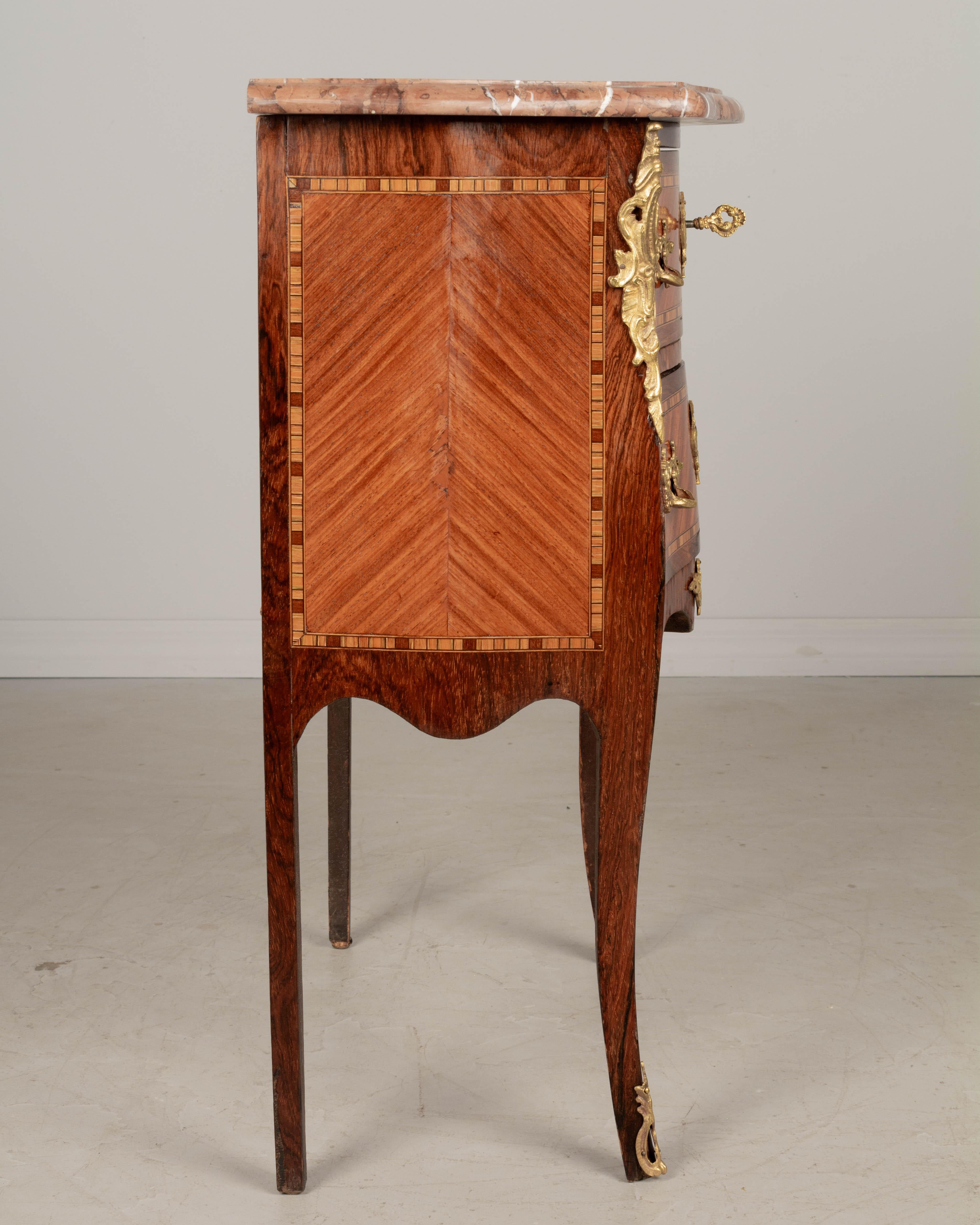 French Louis XV Style Marble Top Marquetry Commode For Sale 2