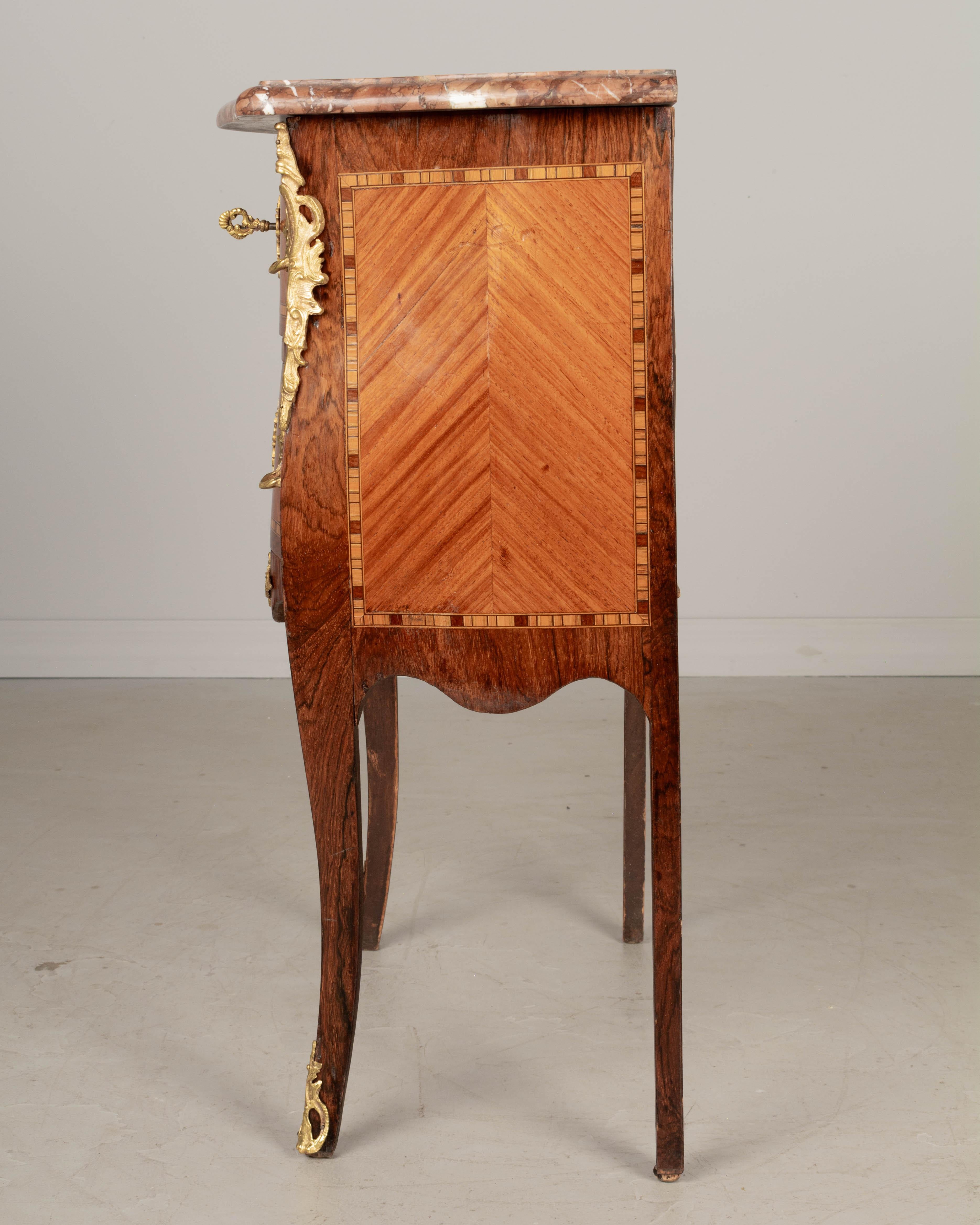 French Louis XV Style Marble Top Marquetry Commode For Sale 3