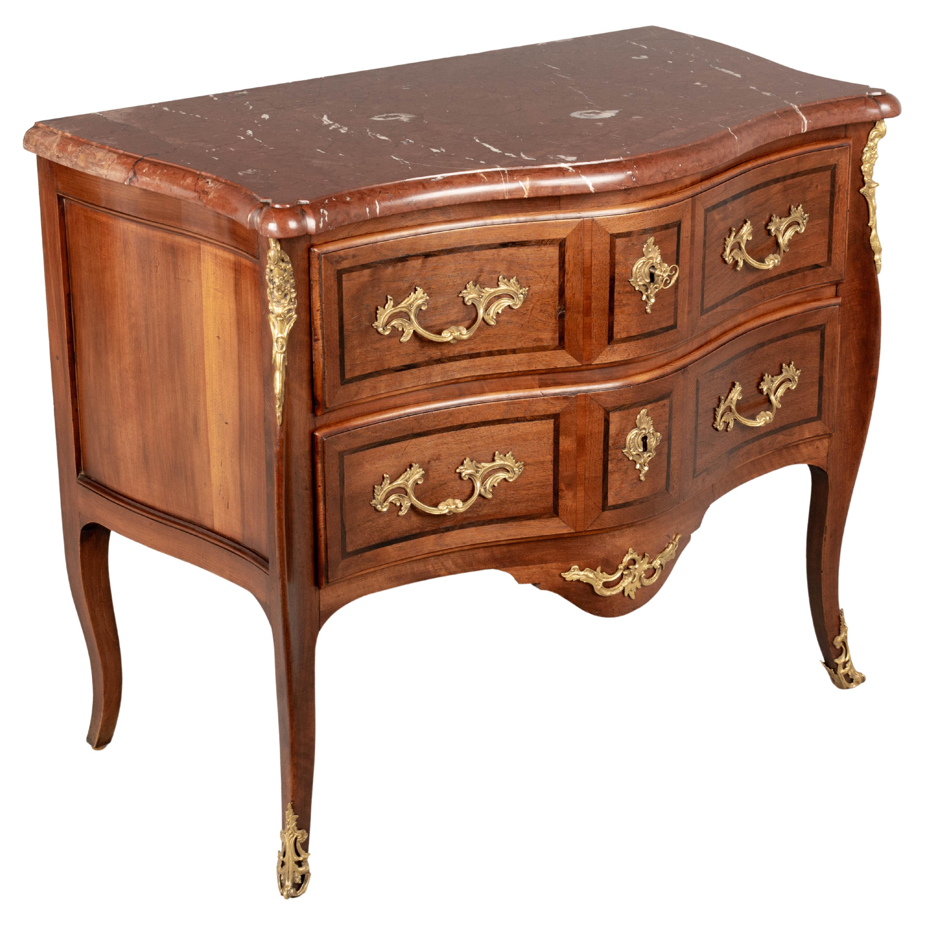 French Louis XV Style Marble Top Marquetry Commode For Sale