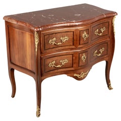 French Louis XV Style Marble Top Marquetry Commode