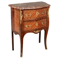 French Louis XV Style Marble Top Marquetry Commode
