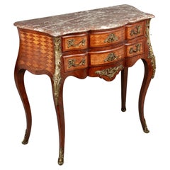 French Louis XV Style Marble Top Marquetry Console