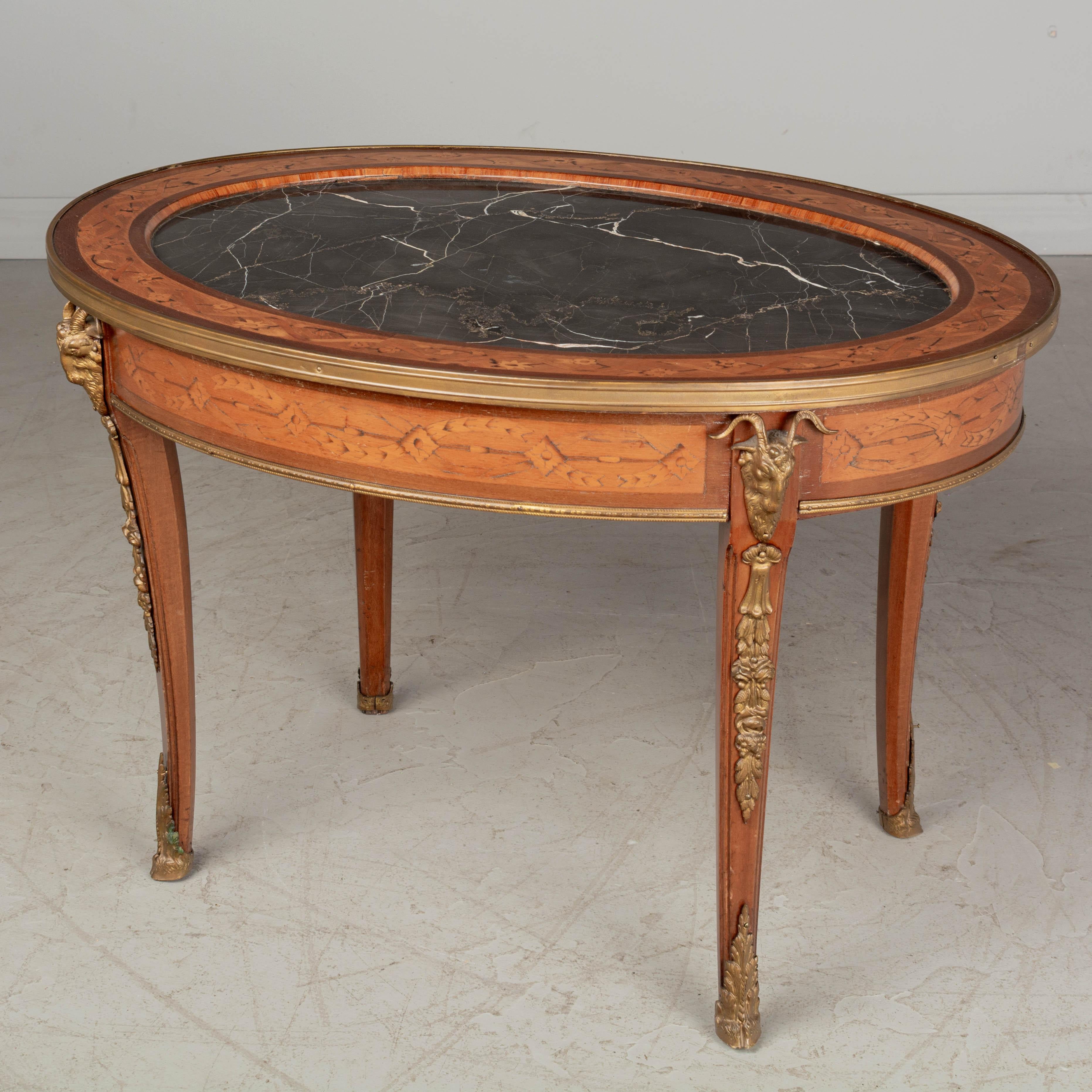 20th Century French Louis XV Style Marble Top Oval Coffee Table For Sale