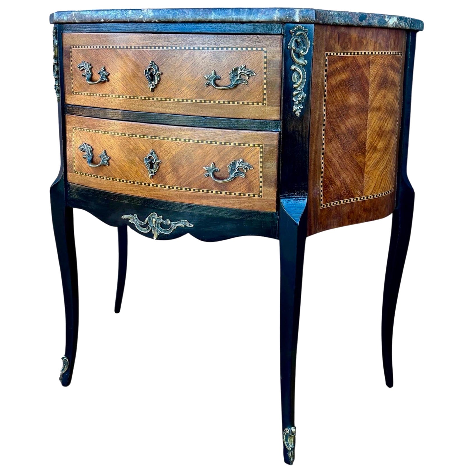 French Louis XV Style Marble Top Petite Commode, Mid-20th Century For Sale