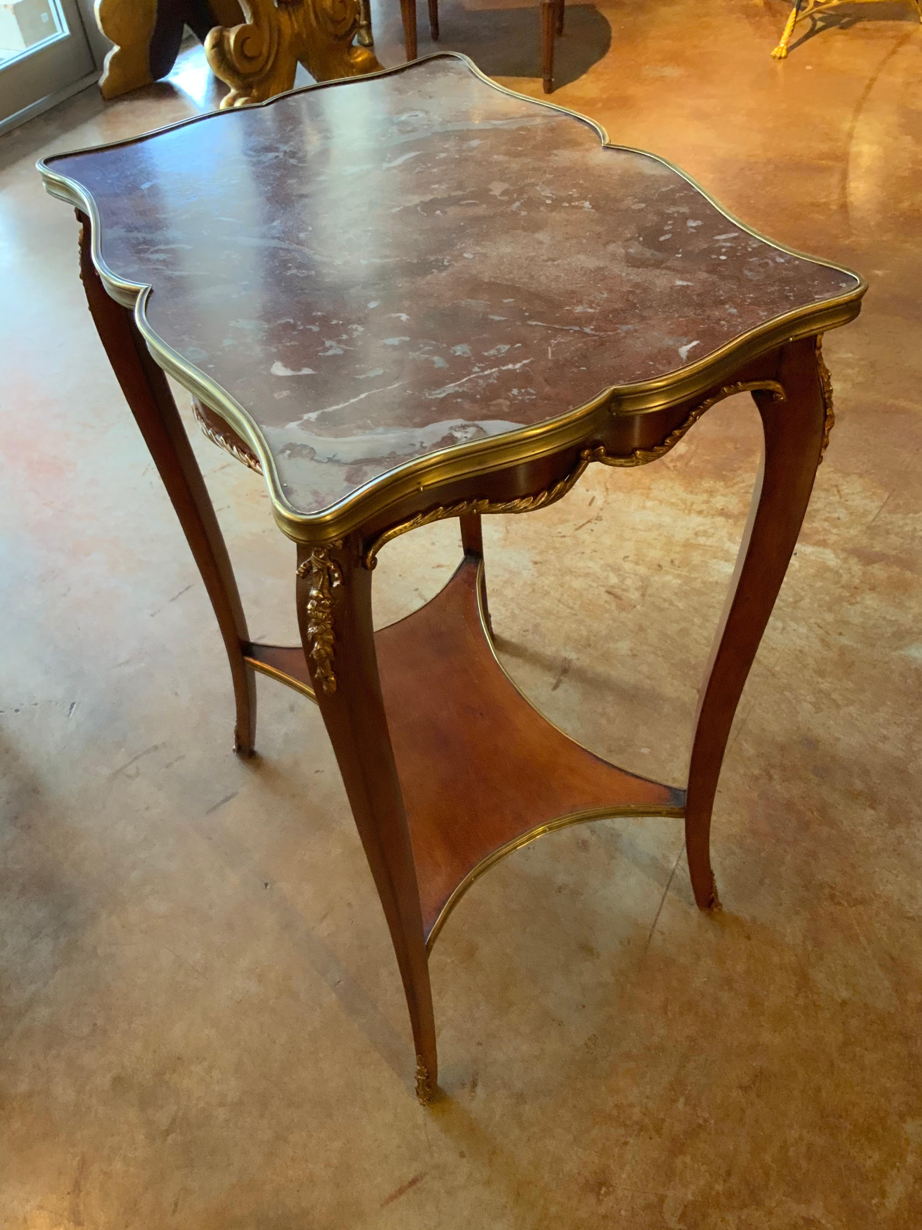 French Louis XV Style Marble-Top Side Table, 19th Century In Good Condition For Sale In Houston, TX