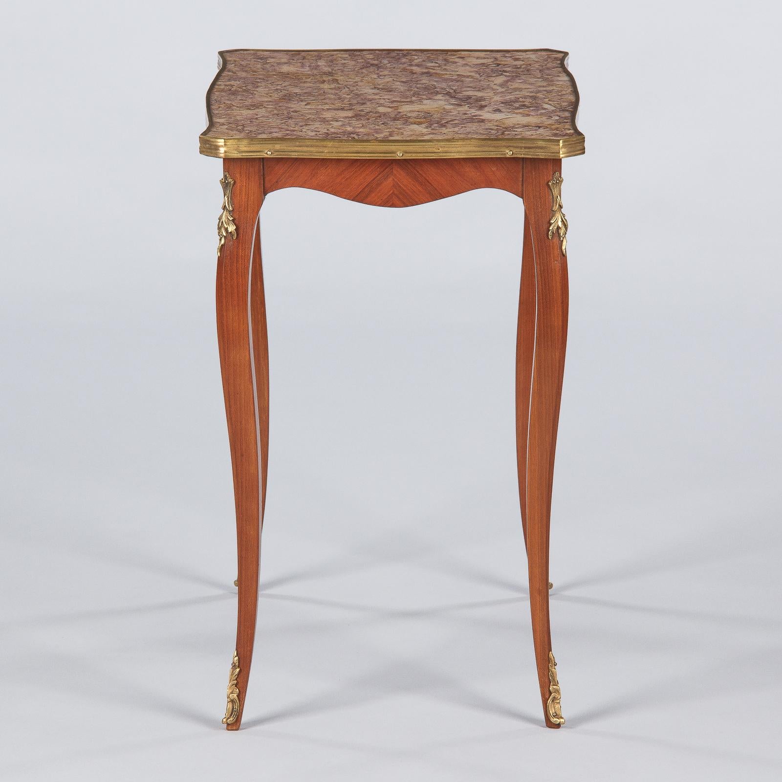 French Louis XV Style Cherrywood and Marble-Top Side Table, 1940s 7