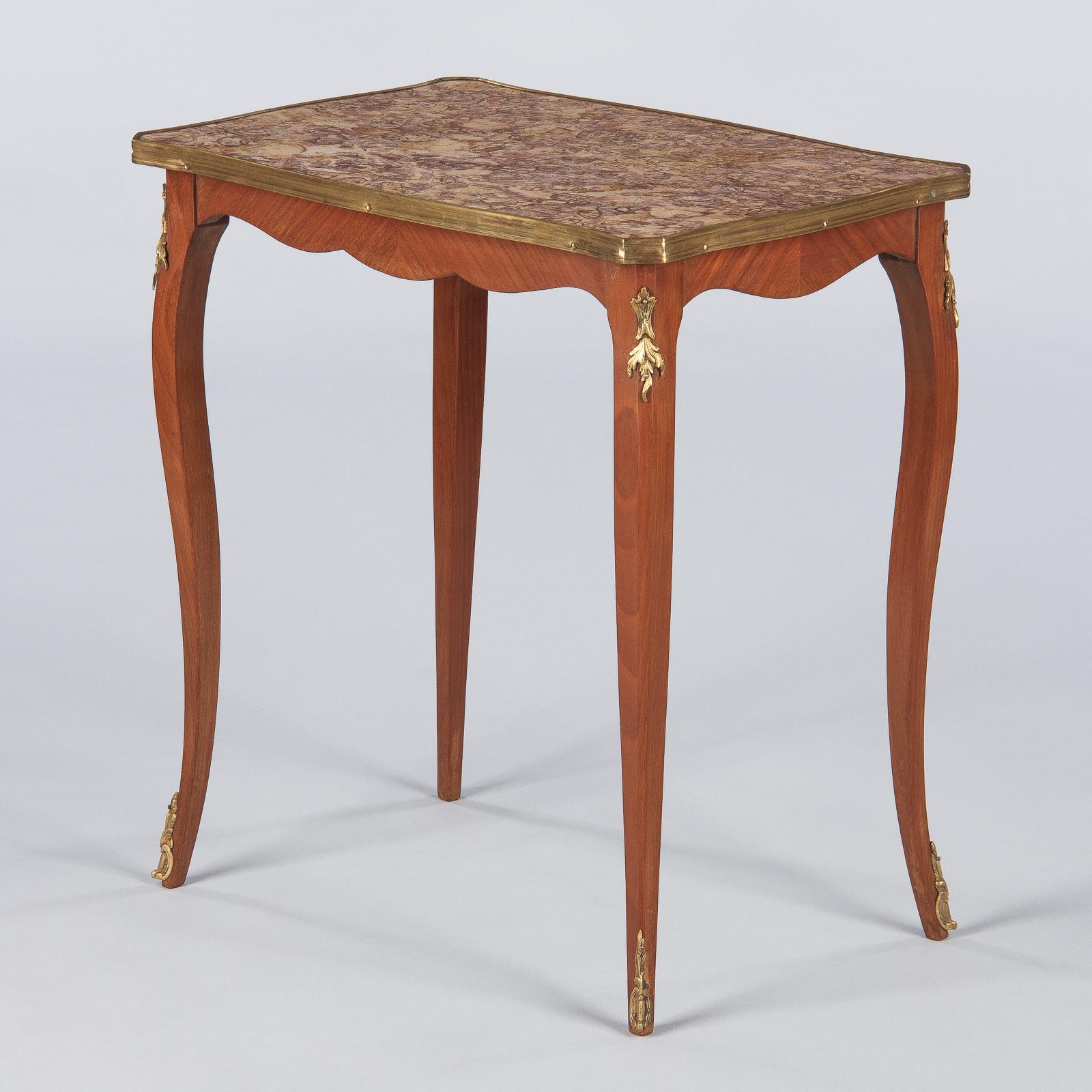 French Louis XV Style Cherrywood and Marble-Top Side Table, 1940s 4