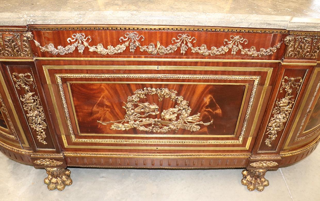 20th Century Bronze Mounted Benneman Style French Louis XV Style Marble Top Sideboard Buffet