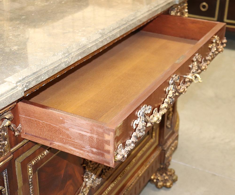 Bronze Mounted Benneman Style French Louis XV Style Marble Top Sideboard Buffet 2