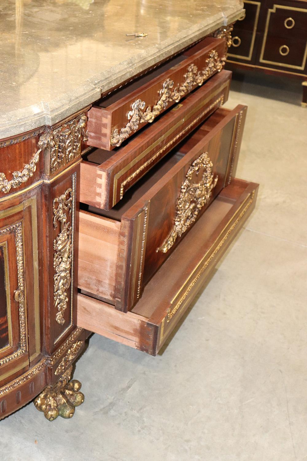Bronze Mounted Benneman Style French Louis XV Style Marble Top Sideboard Buffet 4