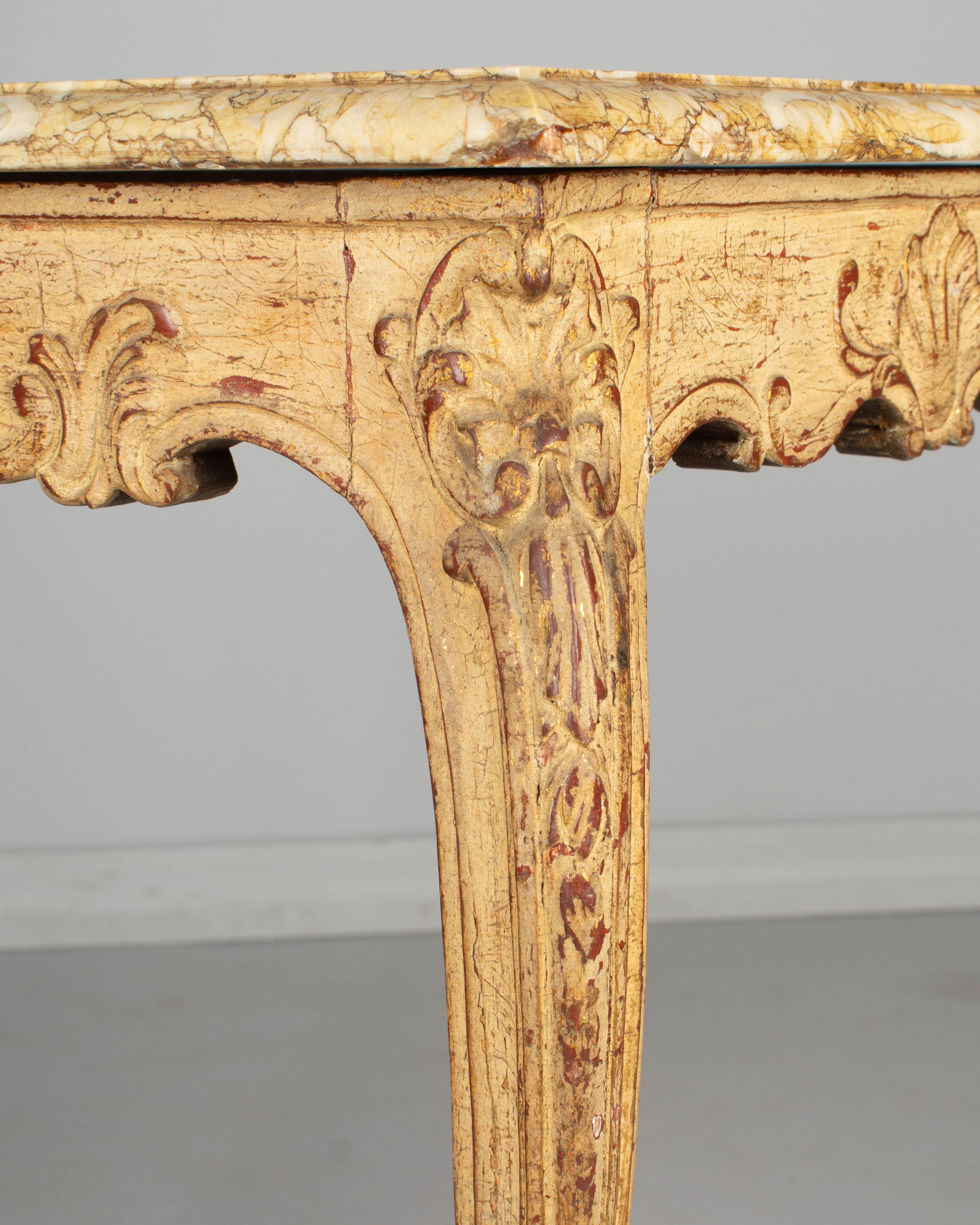 Hand-Painted Early 20th c French Louis XV Style Marble-Top Table For Sale