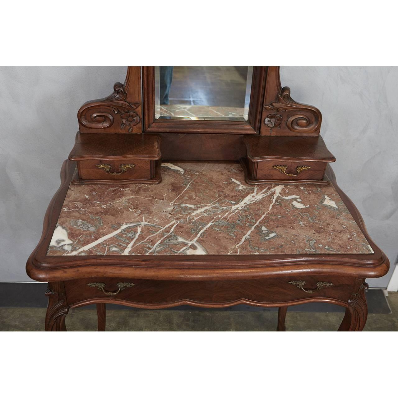 Veneer French Louis XV Style Marble Top Vanity For Sale