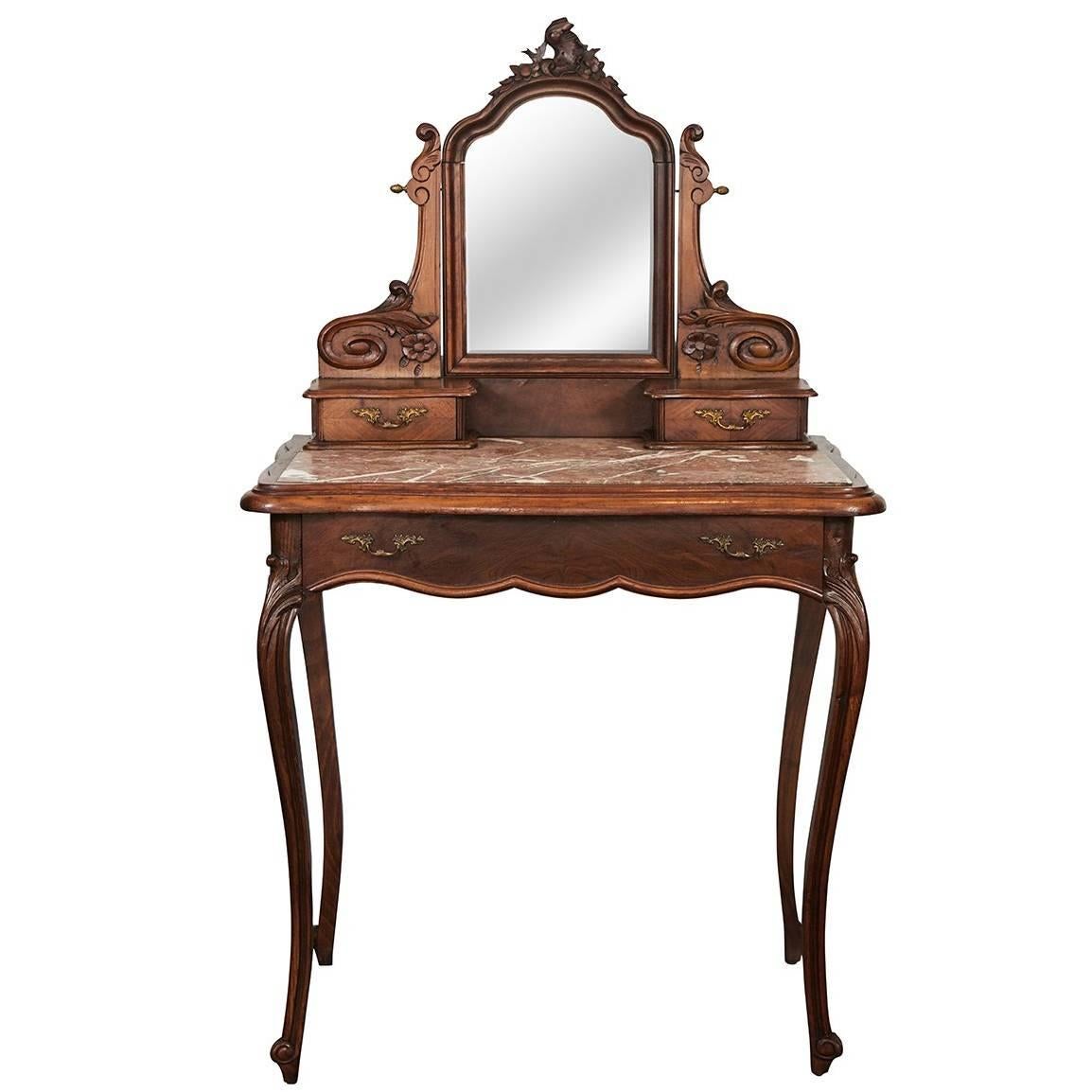 French Louis XV Style Marble Top Vanity For Sale