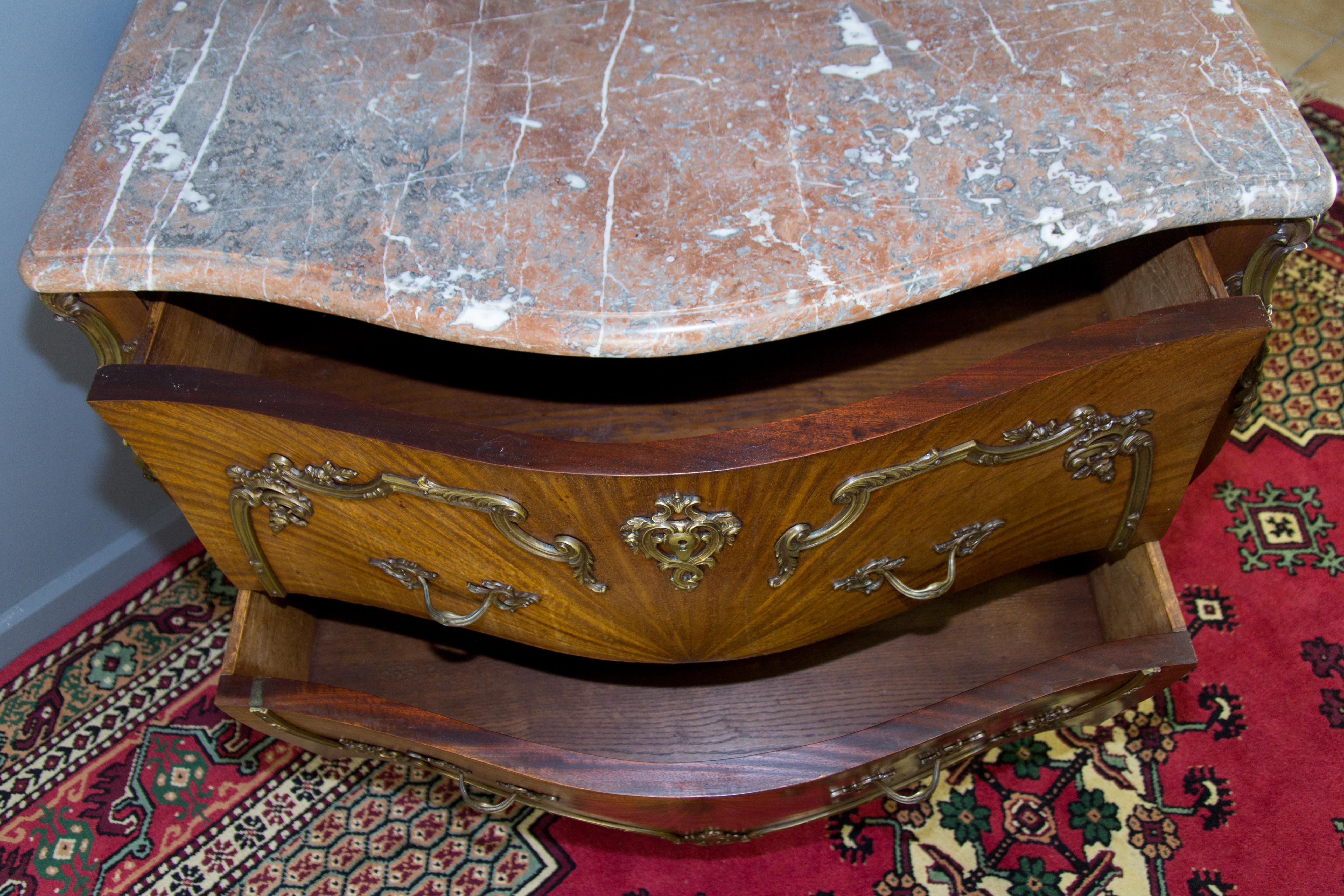 French Louis XV Style Marble Topped Bronze Mounted Commode 10