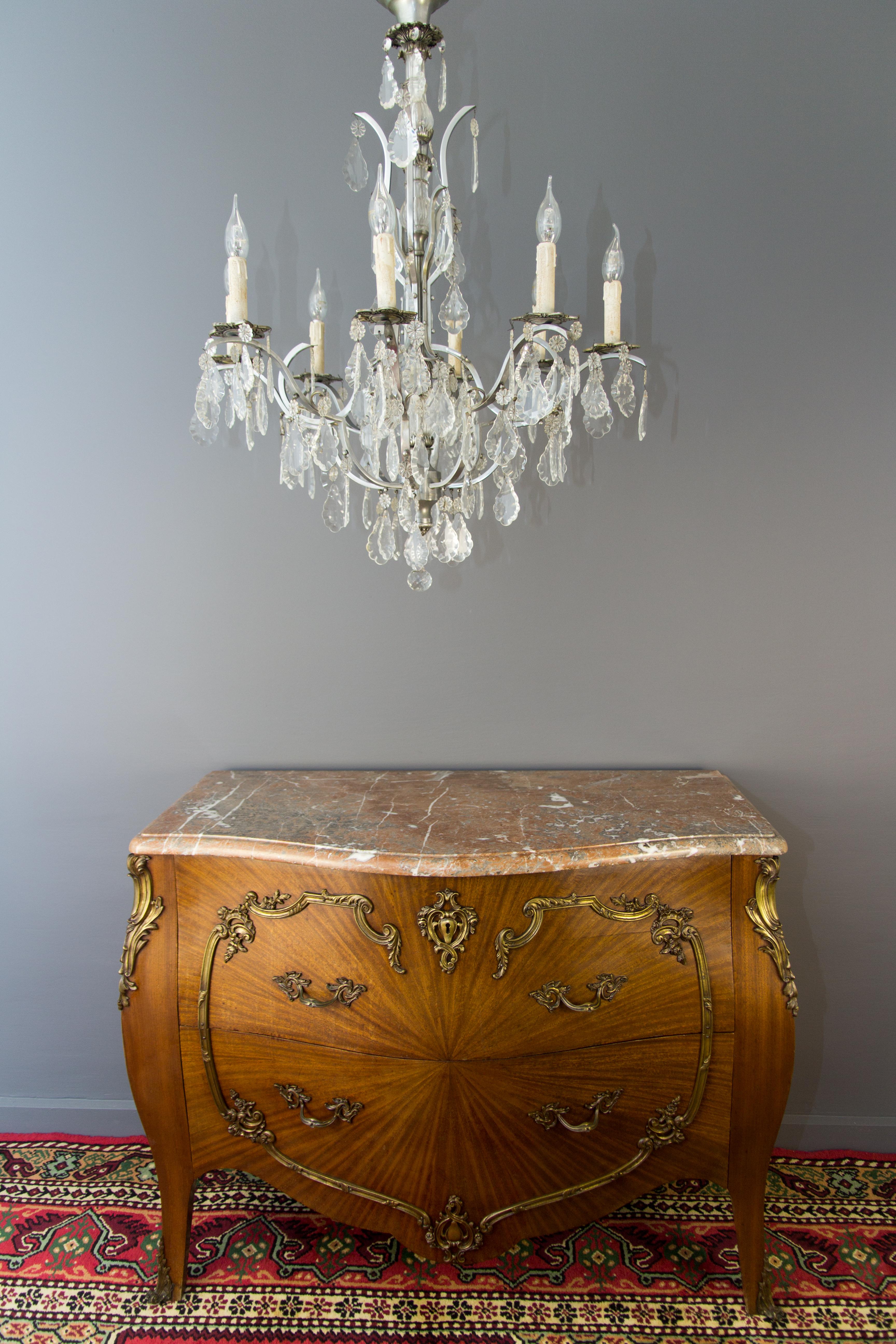 Veneer French Louis XV Style Marble Topped Bronze Mounted Commode