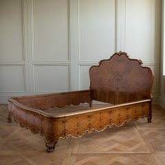 French Louis XV Style Marquetry Bed with Gold Highlights