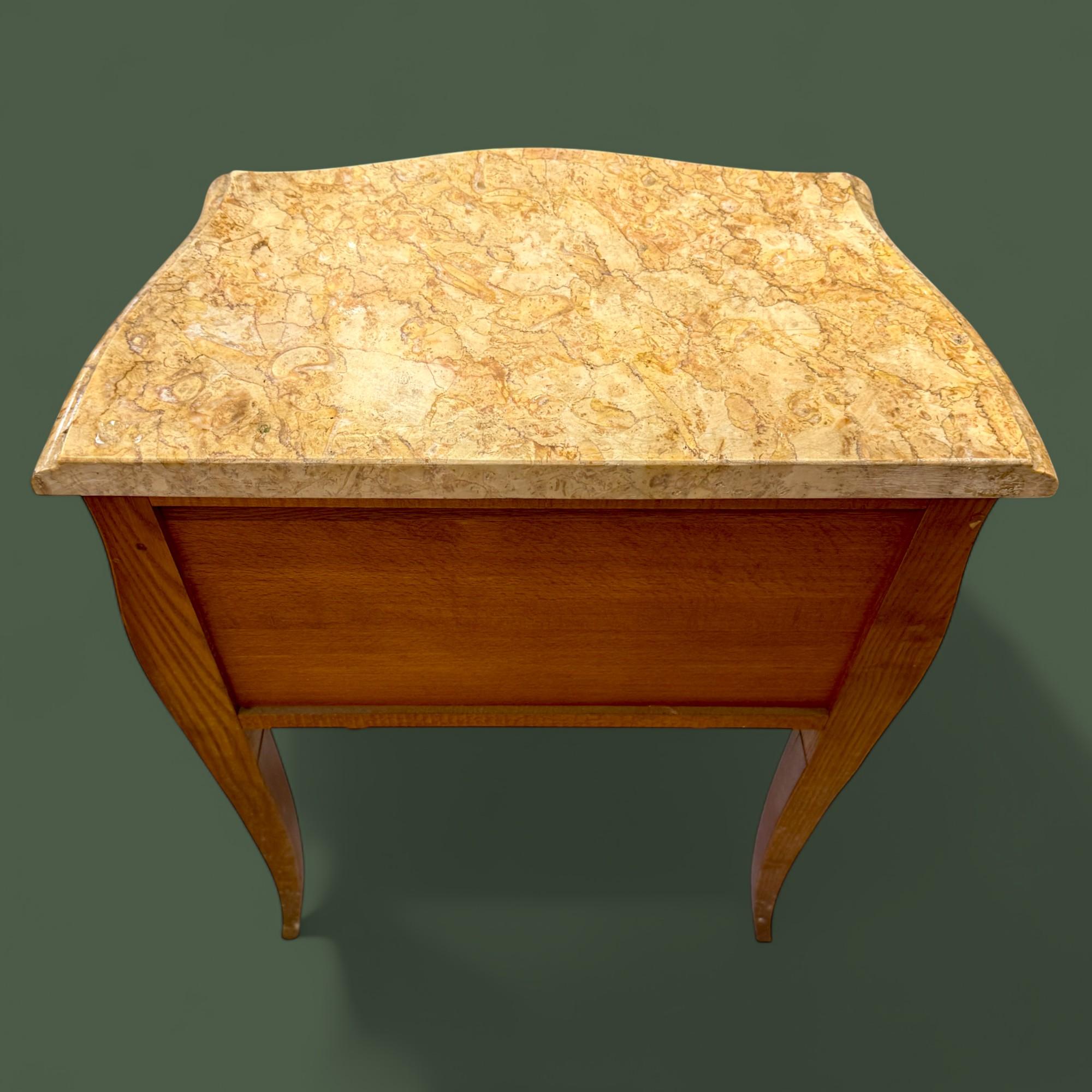 French Louis XV Style Marquetry bedside table with Marble Top For Sale 5