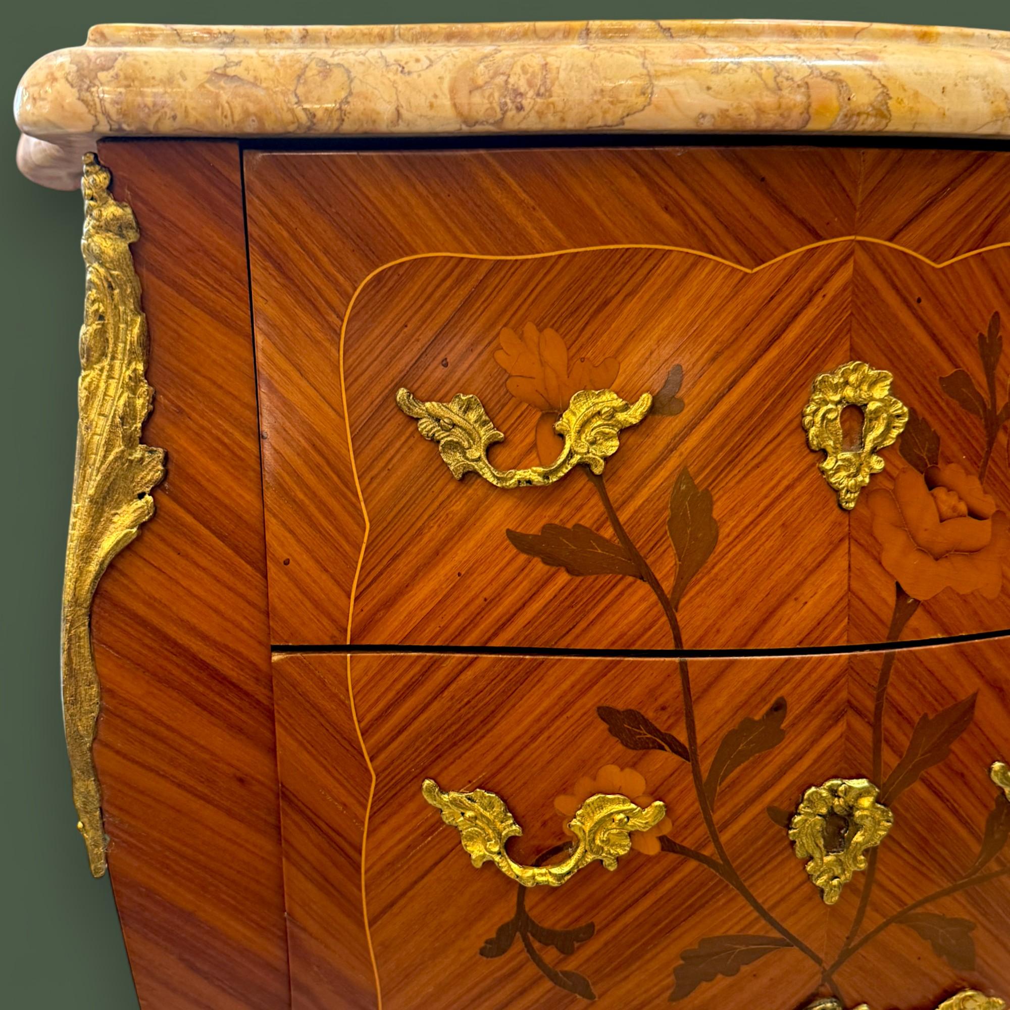 French Louis XV Style Marquetry bedside table with Marble Top For Sale 8