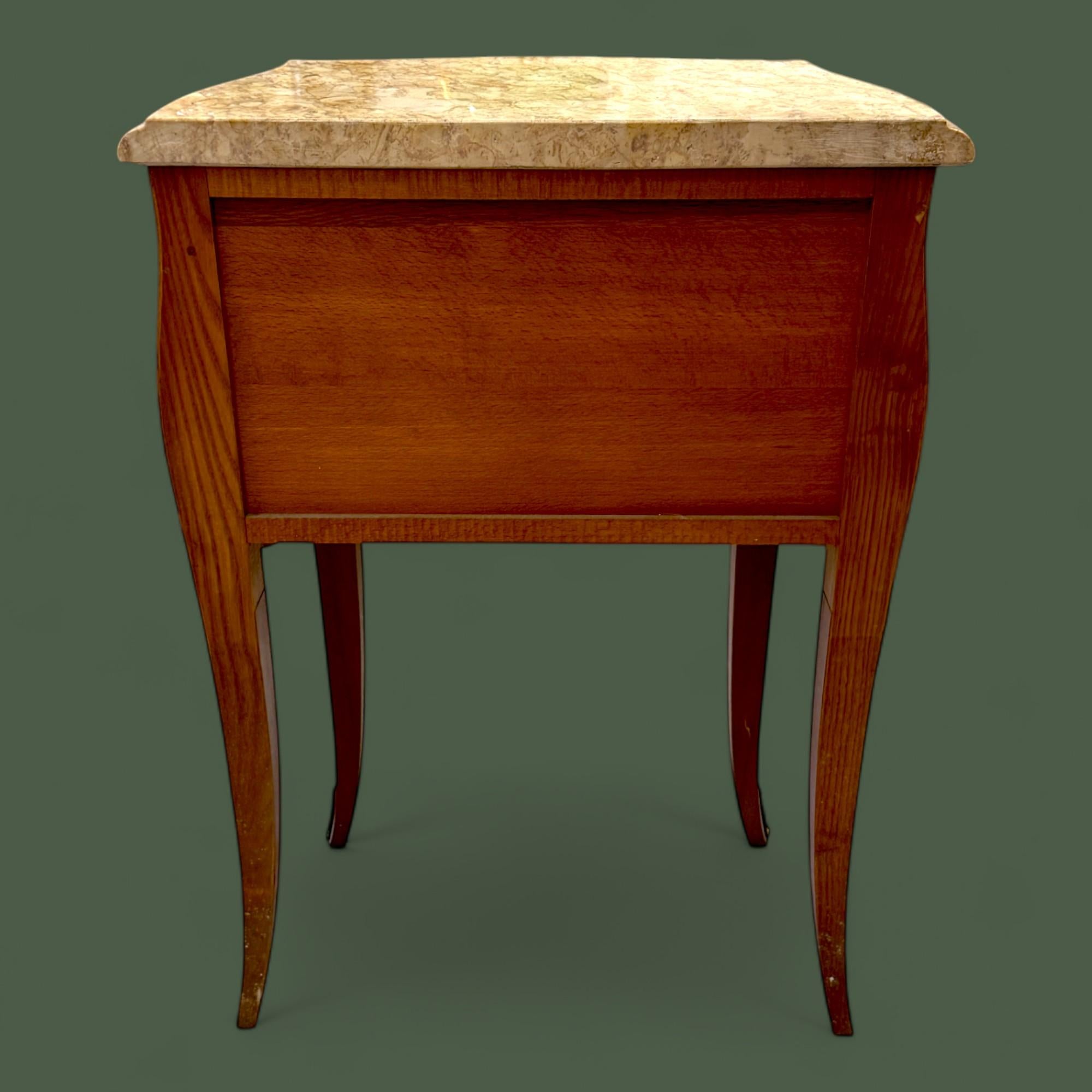 French Louis XV Style Marquetry bedside table with Marble Top For Sale 3