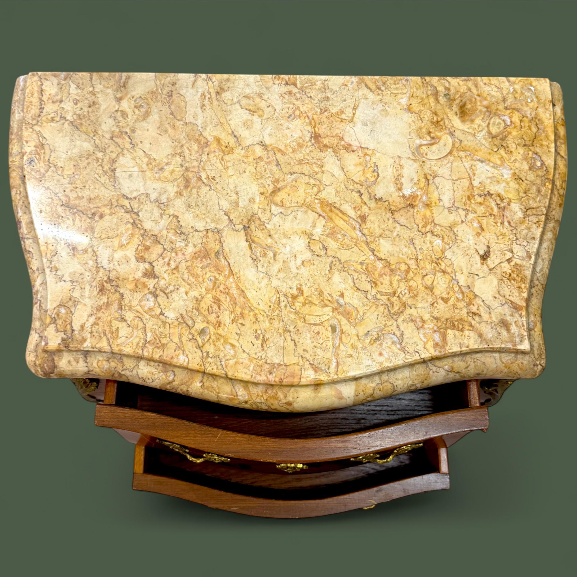 French Louis XV Style Marquetry bedside table with Marble Top For Sale 4