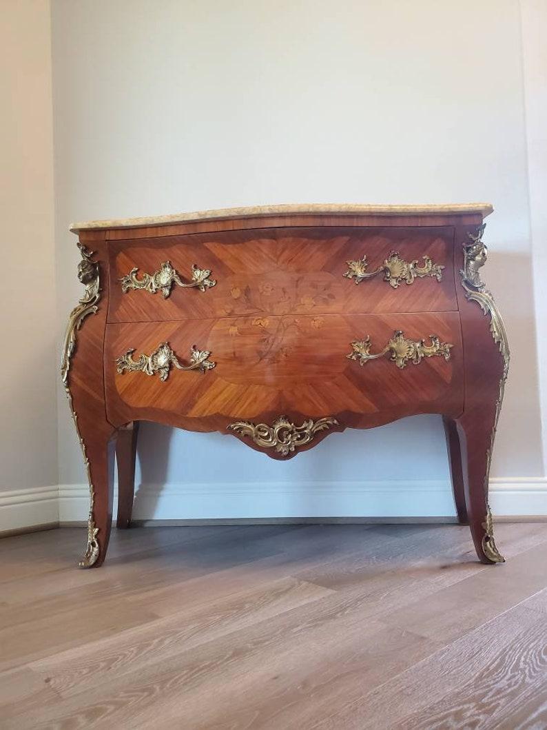 20th Century French Louis XV Style Marquetry Bombe Chest of Drawers