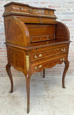 French Louis XV Style Marquetry Bureau with Brass Mounts