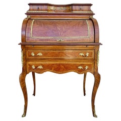 French Louis XV Style Marquetry Bureau with Brass Mounts